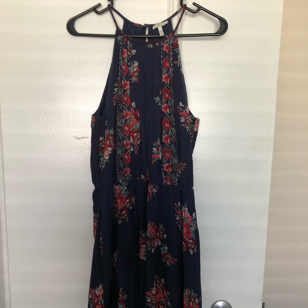 Joie Makana Floral Print Halter Blue Dress